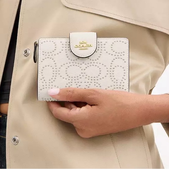 NWT! Coach authentic leather zip wallet with C golden rhinestones + Gift wrap! - Picture 3 of 15